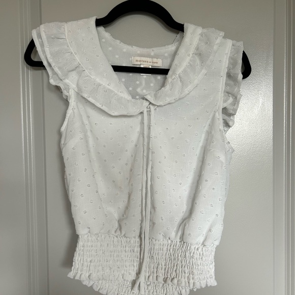 Monteau Tops - Monteau White Puff Sleeve Blouse with Peter Pan Collar